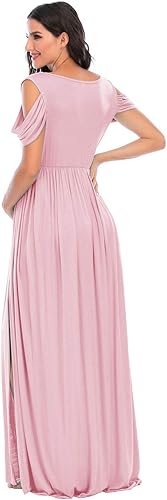 Miniatura 4 de ZIUMUDY - Vestido de maternidad con hombros descubiertos y cuello en V, envolvente, para sesiones de fotos y baby shower, maxi