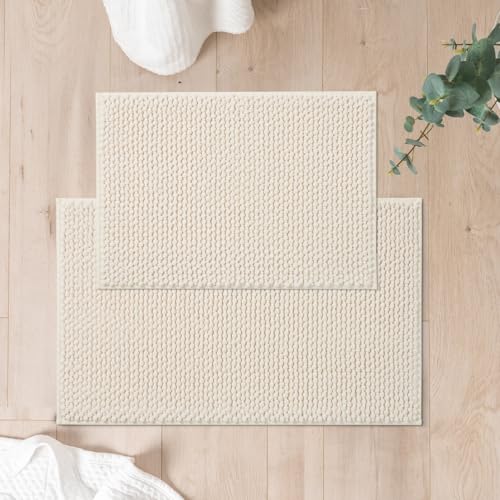 FRESHMINT Chenille Bath Rugs Set 2 Pieces, Cream White, 17''x24''+20''x32'' by FRESHMINT - Used condition - US$22.10