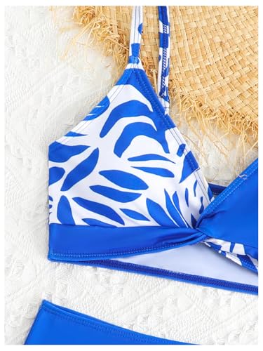 Milumia Girl's Swimsuit 2 Piece Floral Print Twisted Spaghetti Strap Bikini Set Swimwear4