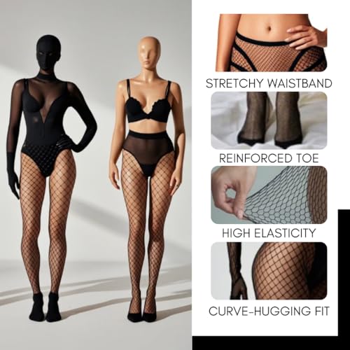 Image of Womens High Waist Fishnet Tights Black Fishnet Stockings Sexy Party Thigh High Mesh Stockings Pantyhose for Women