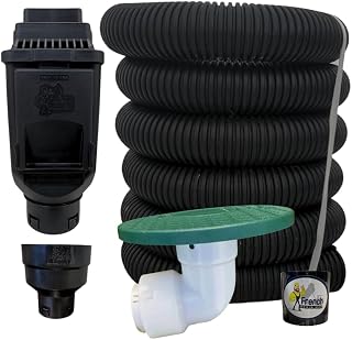 French Drain Man Gutter Downspout Extensions Kit, Downspout Extender - Rain Gutter Downspout Extension - Includes Drain Pipe, Gutter Adapter & Cleanout, Pop Up Emitter (2 x 3 Gutters, Black Cleanout)