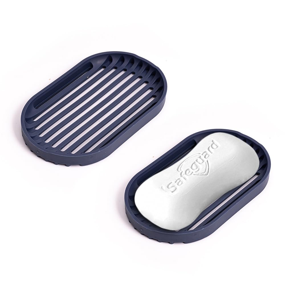 Athyior 2PCS Silicone Soap Dish Self Draining - Soap Holder Soap Box Dry Container Drainage for Shower, Bathroom, Kitchen Counter Top, Travel Storage Soap and Sponge(13.7x8x1.25cm)