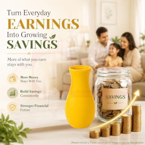 Image of Yellow Vase for Home & Office Decor | Height - 7.5 Inch Approx | Enhances Stability & Financial Growth | Ideal for South-Southwest Placement | Pot for Positive Energy & Interior Design