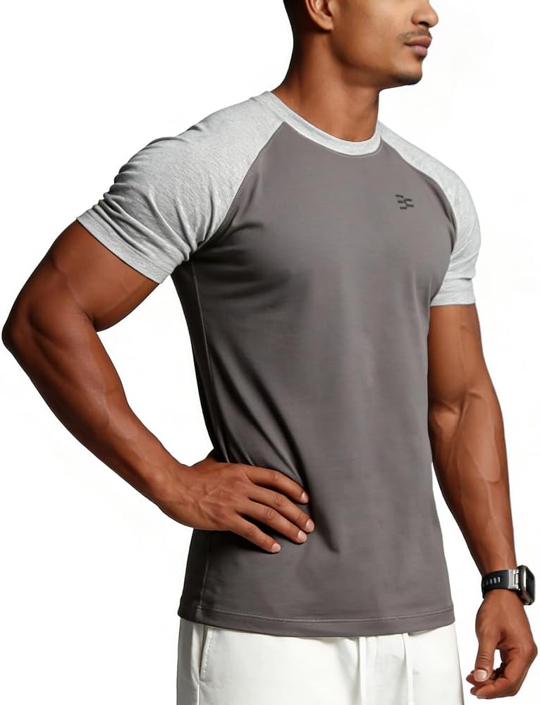 Casual Short Sleeve Crew Neck Classic Wicking Breathable Fitness Muscle Athletic T Shirts Mens (US, Alpha, XX-Large, Regular, Dark Gray & Light Gray)