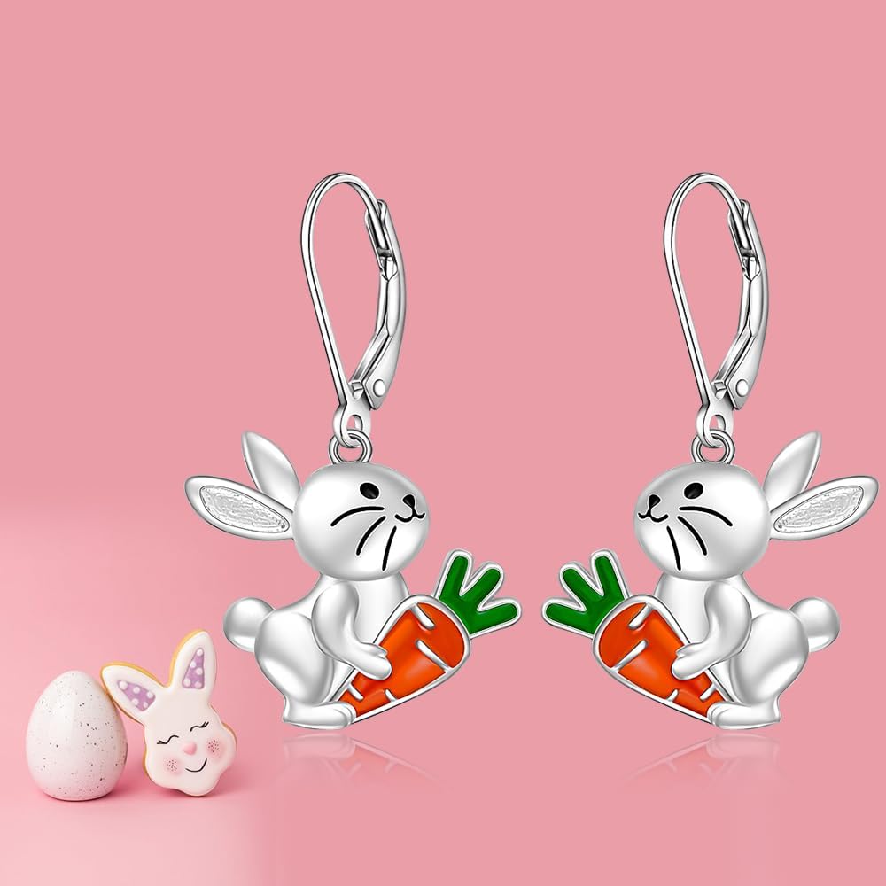 Bunny Easter Earrings for Women Dangling Sterling Silver Carrot Egg Rabbit Earrings Dangle Easter Bunny Jewelry Mothers Day Birthday Gifts - Image 7