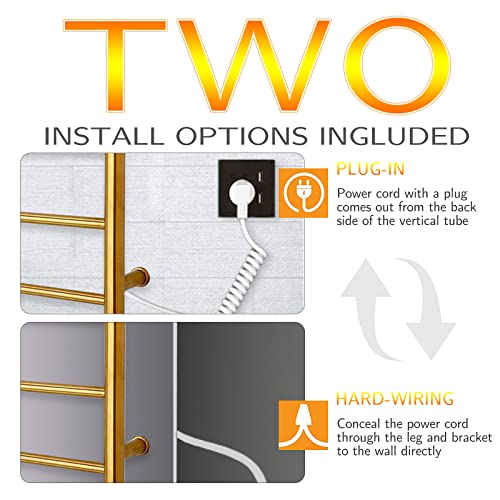 Billy's Home Towel Warmer Drying Rack, Electric 304 Stainless Steel Tower Warmer With 4 Heated Bars Wall-Mounted For Bathroom Gold 450×540×125Mm,Plugin #TOP5