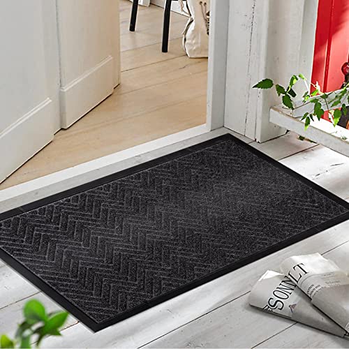Sunnow Rubber Front Door Mat Outdoor Entrance, Geometric Textured Non Slip Durable Large Doormat, Heavy Duty Outside Door Rug For High Traffic Areas, 17"X 33", Grey #TOP1
