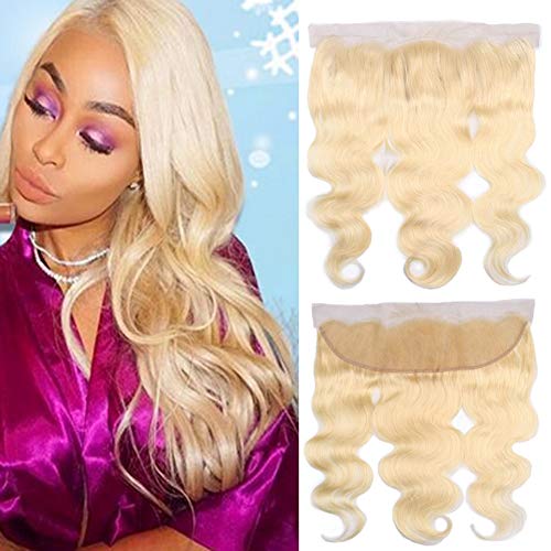 QTHAIR 8A 613 Bundles With Frontal Brazilian Virgin Human Hair(14 16 18+12,Bleached Knots) Blonde 3 Bundles With Closure Brazilian Body Wave Human Hair Blonde Bundles With Frontal
