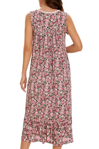 Image of AVIIER Cotton Nightgowns for Women Sleeveless House Dress Ladies Long Nightdress with Pockets S-XXL