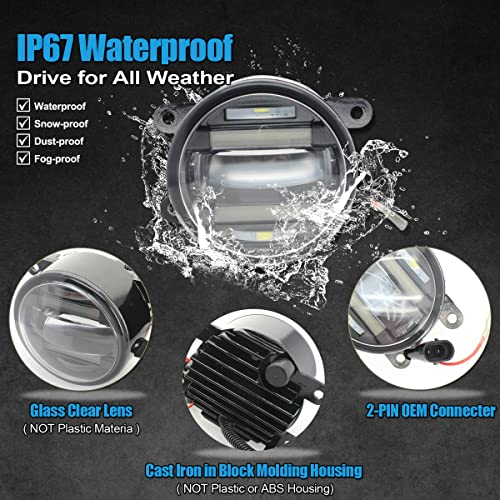 White Led Fog Light With Drl Assembly Retrofit Upgrade Compatible With Many Models Of Ford Honda Acura Nissan Jeep Subaru Suzuki Land Rover Lincoln Jaguar Mitsubishi Porsche Smart Fiat Ram Promaster #TOP1