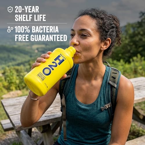 Image of Ready H2O Bottled Emergency Drinking Water - 20-Year Shelf Life, Triple-Sealed Food Grade HDPE Bottles, Reusable & Crush-Resistant, FEMA-Ready Emergency Water Supply, 12 x 1 Liter Bottles (3-Day Supply for 1 Person)