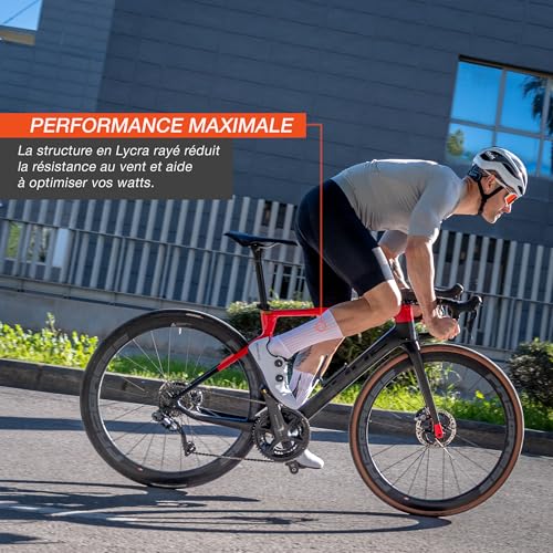Chaussettes Cyclisme Aero, Manchette Haute Compressive en Silicone, Anti-Ampoules, Chaussette d'Entraînement et Compétition Route VTT Été (FR/ES, Alpha/lettres, M, Taille normale, Taille normale) – vue 7