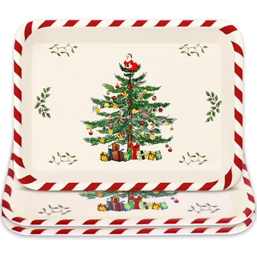 Whaline 3 Pcs Christmas Serving Trays Xmas Tree Plastic Serving Platters Dishes for Holiday Party Breakfast Lunch Dinner Food Snack Supplies, 10 x 13 Inch