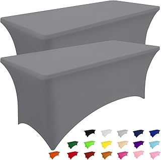 Smiry 2 Pack Spandex Table Cloth 6FT, Elastic Fitted Stretch Tablecloths, Washable and Wrinkle Free Rectangular Patio Table Cover for Outdoor, Wedding, Banquet & Parties (Grey, 72Lx30Wx30H Inch)