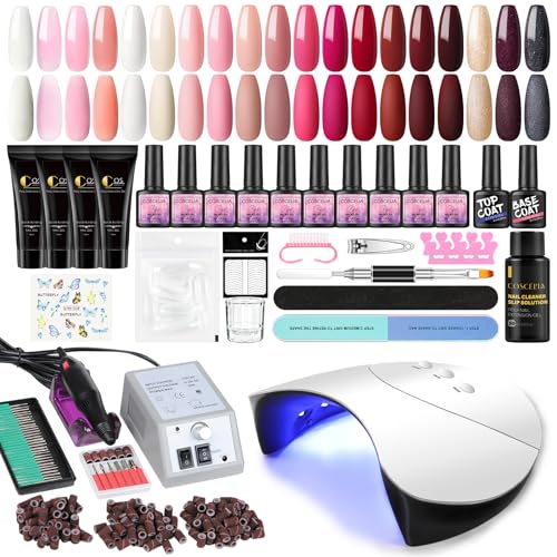 COSCELIA Kit Uñas Semipermanentes, 19 Colores de Esmalte de Gel y Extensión de Uñas con Lámpara de 36W, Uñas Semipermanentes Kit Completo con TB Coat Herramienta y Decoración Regalos para Set Manicura
