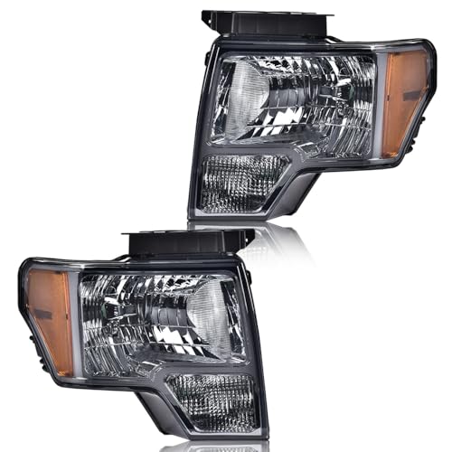 Image of GRAND ORANGE Headlights Assembly Compatible with 2009-2014 Ford F150 Headlamps Driver & Passenger Side Smoke Lens Chrome Housing Amber Reflector DL3Z13008AFO2502289