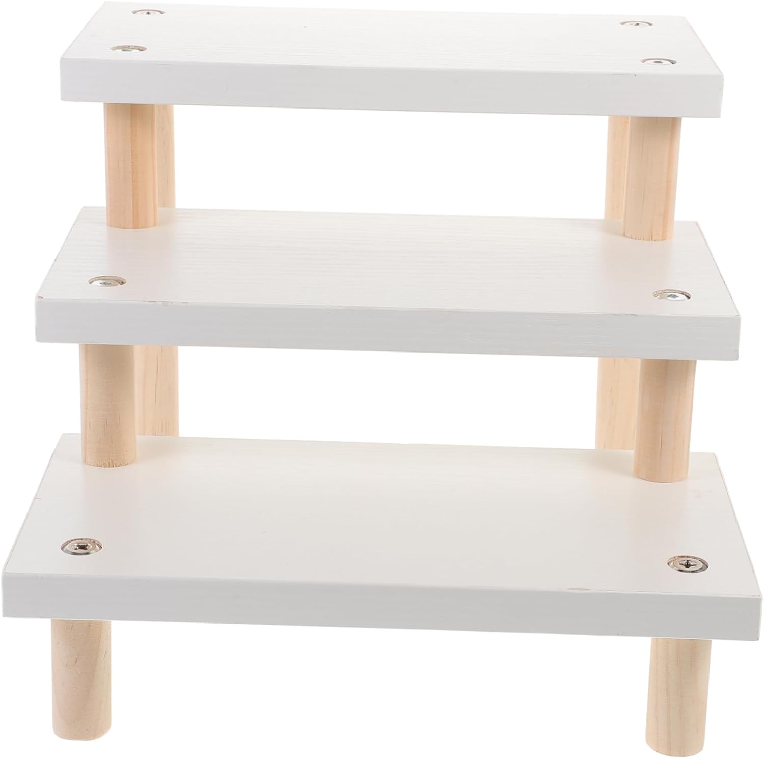 3-Tier Wooden Display Stand for Figures and Models White 24x12cm Multi-Layer Riser Shelf for Collectibles and Small Items