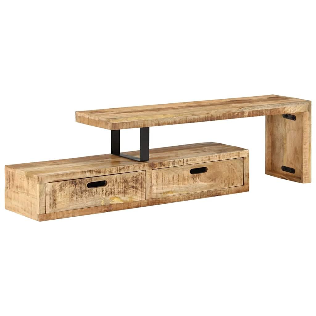 Stojak pod telewizor z litego drewna mango z miejscem do przechowywania, 118-200 x 30 x 40 cm, szafka pod telewizor do salonu, szafka z półką, regałem i kanałem kablowym, kredens do kina