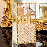 Pumtus Makeup Brush Holder Organizer with Lid, Glass Cosmetic Make Up Brushes Container, Clear Makeup Tool Storage Box Cup with Pearls, Vintage Dustproof Vanity Decor for Countertop Desktop
