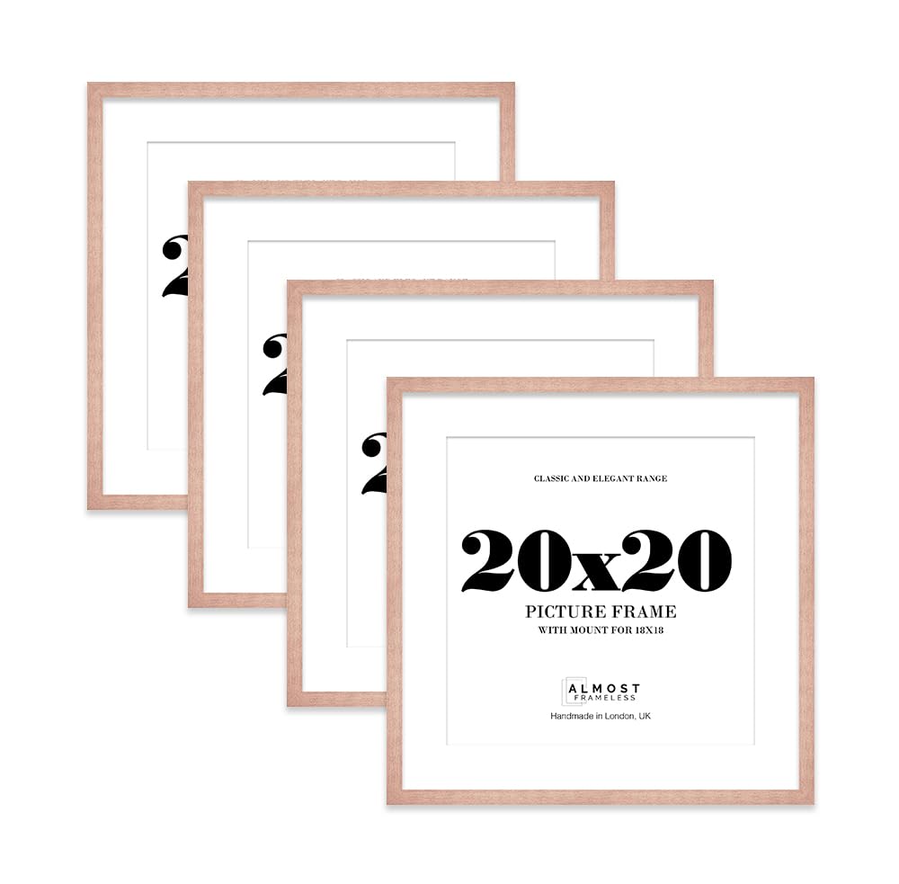 20x20 Bronze Picture Frame with Mount for 18x18 Photos, Prints - Modern Square Wall Frame, Set of 4