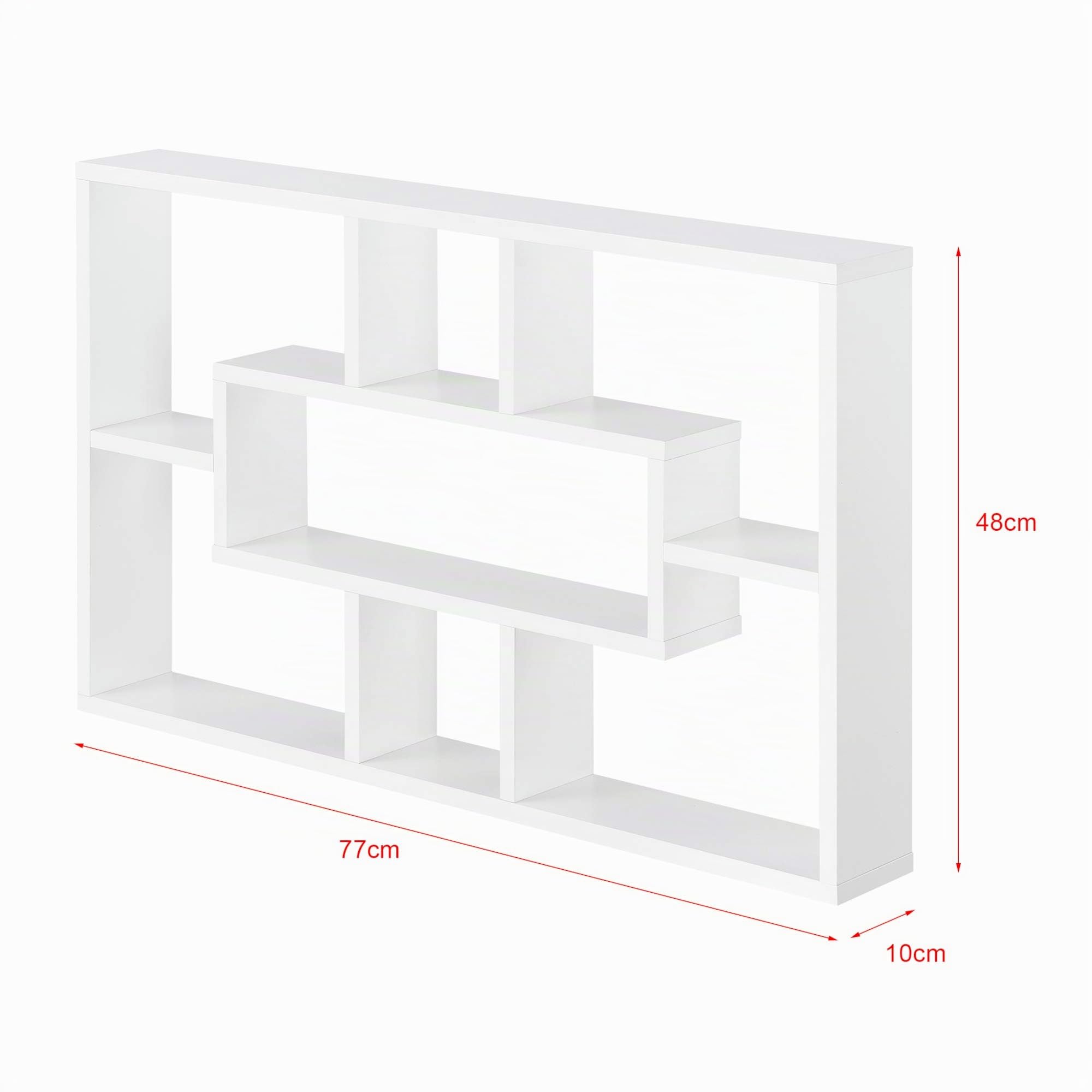 [en.casa] Estantería para Pared Qinngua 77 x 10 x 48 cm con 7 Compartimientos de Almacenamiento Estante Flotante Decoración de Salón o Dormitorio Blanco Lacado Mate