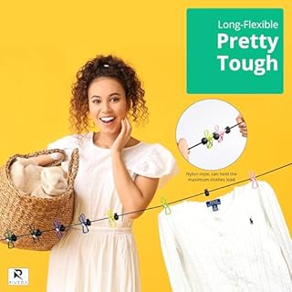 Portable Travel Clothesline with 12 Colorful Clips & Bag, Elastic RV & Camping Clothes Line for Indoor Laundry Drying Line & Outdoor Camping Accessories (Elastic)