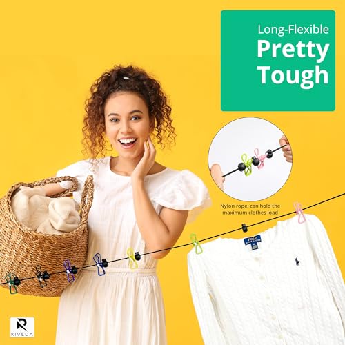 Portable Travel Clothesline with 12 Colorful Clips & Bag, Elastic RV & Camping Clothes Line for Indoor Laundry Drying Line & Outdoor Camping Accessories (Elastic) - Thumbnail 4