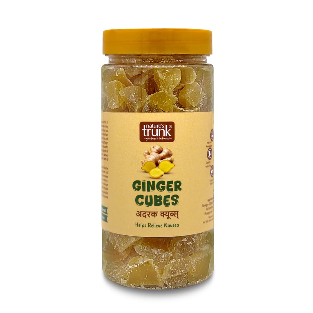 Nature’s Trunk Pure Ginger Cubes | Spicy Sweet Aadrak Ki Barfi | Natural Digestive & Immunity Booster | Nausea Relief Ginger Candy | No Artificial Colors or Preservatives (250g)