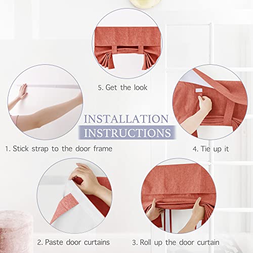 RYB HOME 100% Blackout Curtains for Small Window, Linen Textured Blend Insulating Privacy French Door Curtains Tie Up Shades for Kitchen Storage Cabinet Basement, W 30 x L 40, Brick Red, 1 Panel