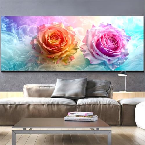 Broderie diamant kit complet rose : diamond painting adulte grand format 40x120cm fleur