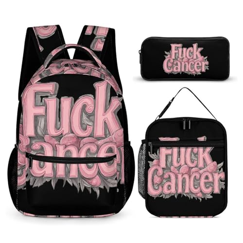 Fuck Cancer Brain Tumor Backpack Shoulder Bags Lunch Bag Pencil Case Box 3 Set Daypack Cute