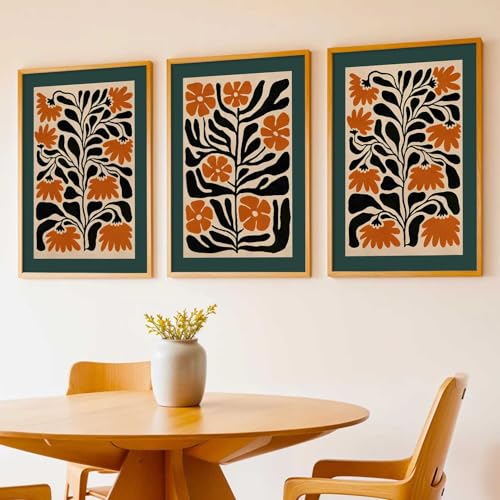 Image of kotart Aesthetic Floral Art Home Decoration | Boho Floral Paintings With Frame For Living Room Bed Room Hotel Wall Decor Digital Reprint Set of 3 (19X25 inch)