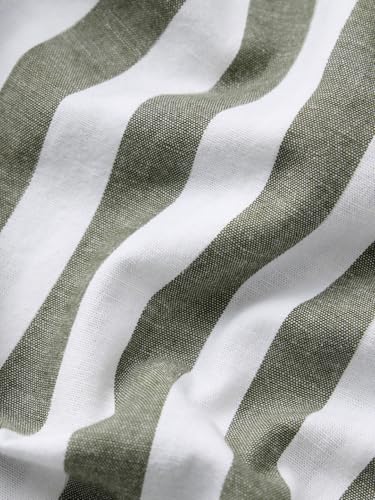 Image of The Souled Store Cotton Linen Stripes: Ashen Men and Boys Long Sleeve Spread Collar Button Front Green Striped Regular Fit Easy to Dress Officewear Casual Cotton Linen Shirts