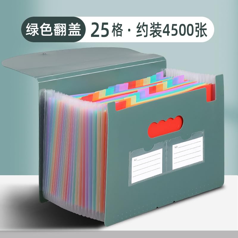 JEFURE ドキュメントファイル 蓋付き 25ポケット 色別ファイリング グリーン
