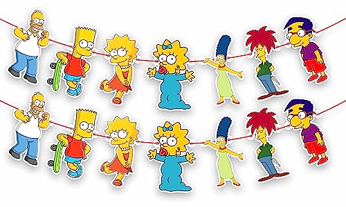 Image of BRT Simpson Garland Decoration - Cartoon Theme Birthday Party Supplies - Fun and Colorful Hanging Banner for Boys Girls Birthday Celebrations, School Events, and Cartoon Fan Party Decorations