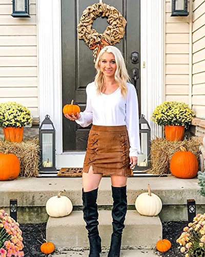 Image of MANGOPOP Mini Faux Suede Skirt for Women High Waist Skirts, Brown, X-Small