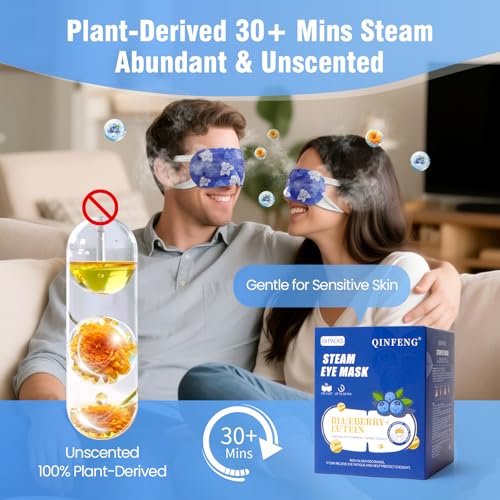 18 Packs Steam Eye Mask Self Heating Heated Eye Mask for Sleep, Warm Compress for Eyes，Stye Eye Treatment, Spa, Christmas Stocking Stuffers，Travel Essentials Blueberry Extract Unscented — view 3