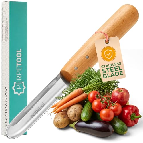 Stuffed Vegetable Corer Tool – Zucchini, Eggplant & Pepper Corer, Apple Seed Remover, Stainless Steel Blade, Easy & Safe Wooden Handle