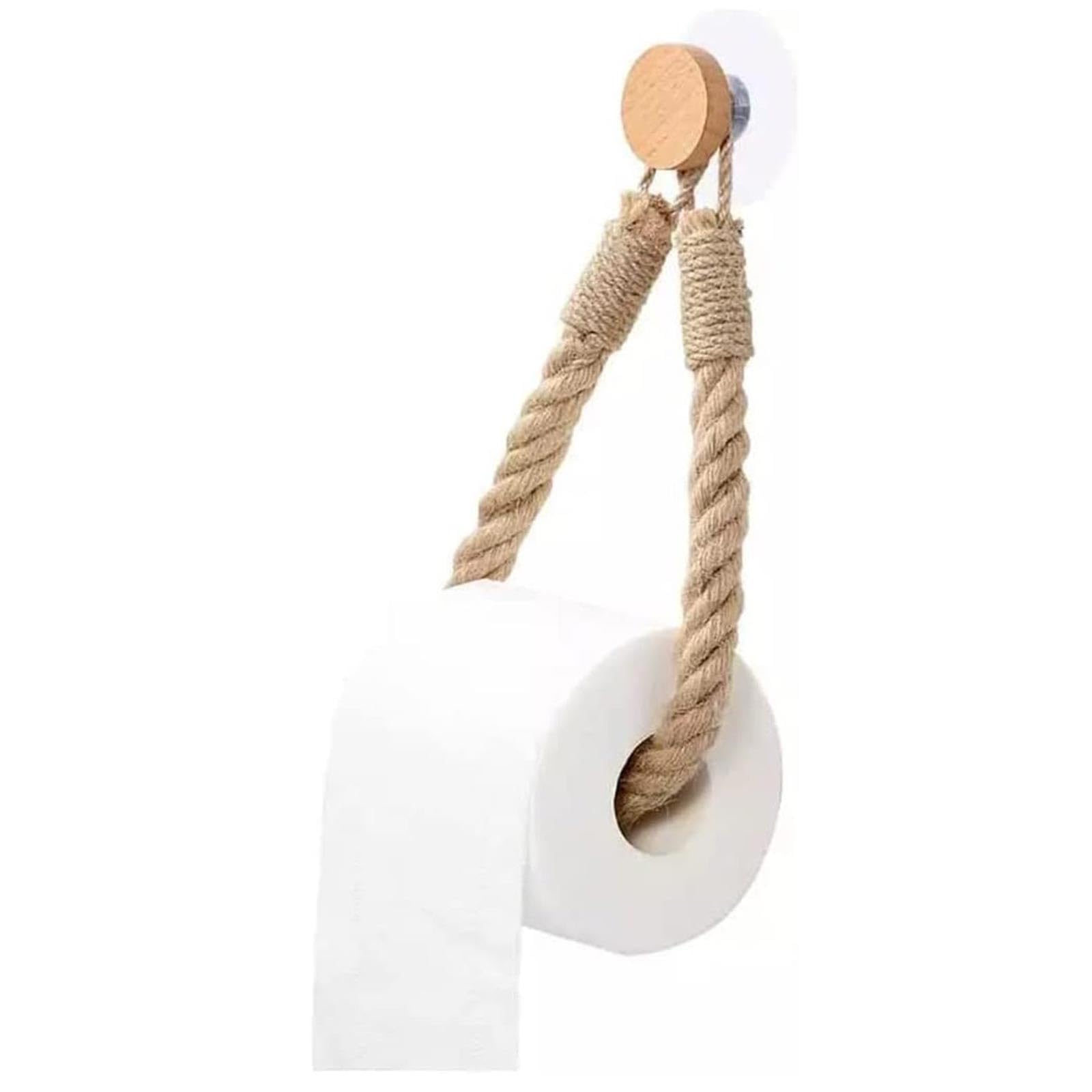 Self Adhesive Chunky Rope Toilet Roll Holder, Kitchen Roll Holder Log Style, Vintage Style Bathroom Towel Holder Stick On/Screw In Wall Mounted Tissue String (K158-1)