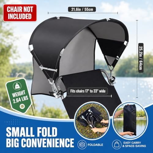 Universal Wind-Resistant Chair Umbrella Canopy, Foldable Portable UPF 50+ Sun Shade Attachment with Adjustable Clamp, Fits Most Beach, Camping, Lawn, Sports, Tanning, Zero Gravity Chairs, Patented - 1