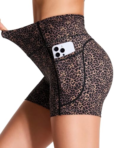 Image of THE GYM PEOPLE High Waist Yoga Shorts for Women's Tummy Control Fitness Athletic Workout Running Shorts with Deep Pockets