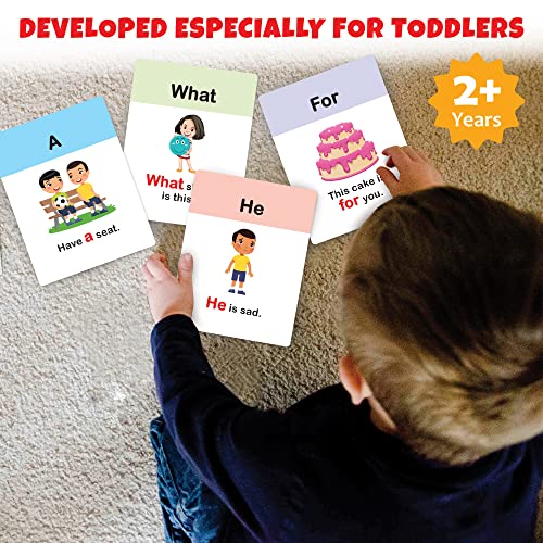 Image of Big Flash Cards for Kids: Sight Words & Sentences | 32 Double-Sided Picture Cards, Durable & Water Resistant | Early Learning & Development Toy for Preschoolers & Toddlers 2-6 Years