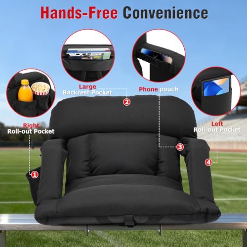 Image of Suteck Wide Stadium Seats with Back Support, Portable Sofa Style Bleacher Chair with Back and Cushion, Armrest, 6 Reclining Positions Backpack Stadium Chair for Sports Events 25-Inch Wide