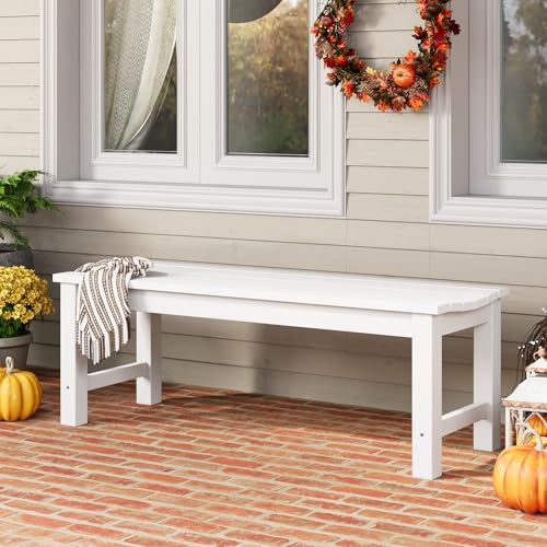 Image of Outdoor Bench Set of 2, 2-Person Patio Backless Benches, HIPS Weatherproof Garden Bench that Never Rot and Fade, Suit for Backyard, Church, Patio, Deck and Entryway (White)