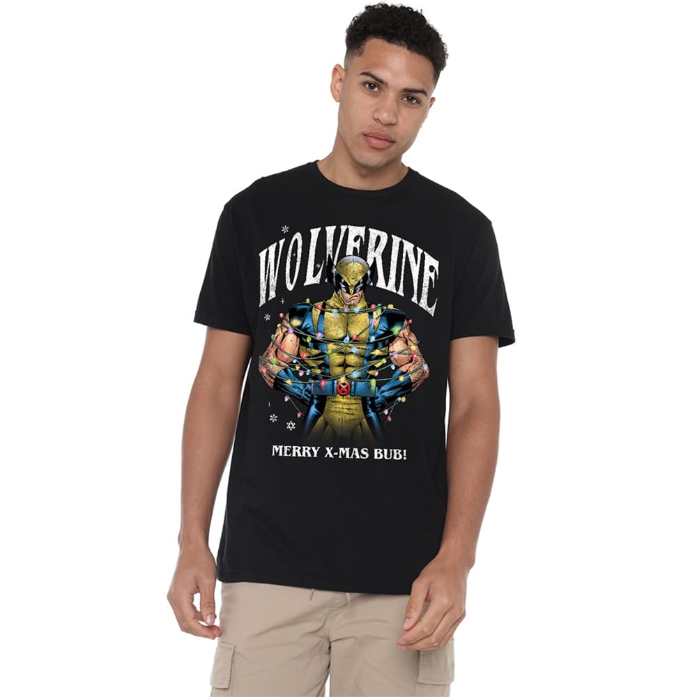 Marvel Unisex Black Wolverine Merry Xmas Bub T-Shirt, In | Size: 5XL