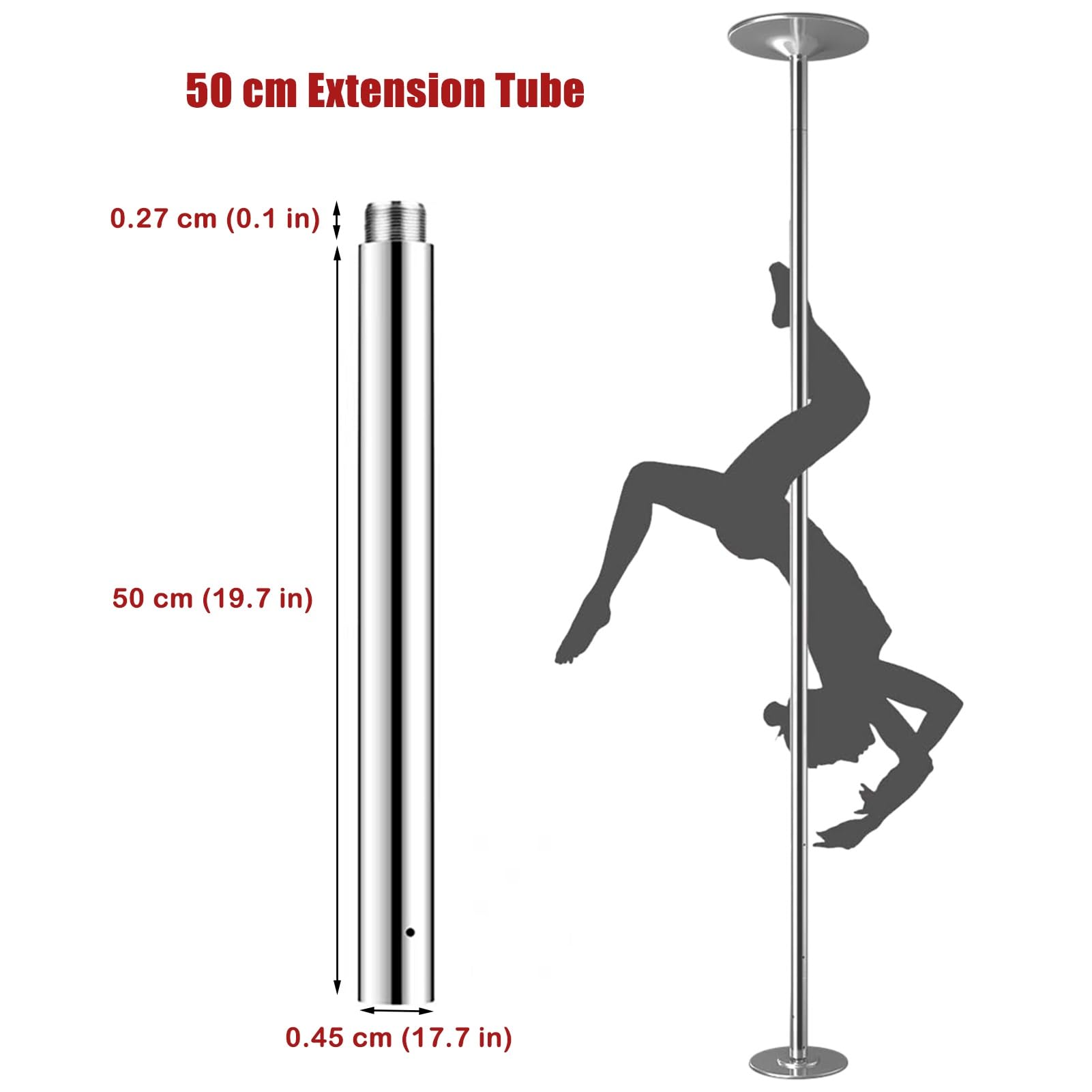 Poste de Baile estático/Giro de actualización Profesional, Poste de Baile portátil para el hogar de 45 mm para Hombres y Mujeres, Extensiones Opcionales 12,5/25/50/100 cm (Color: Tubo de ext