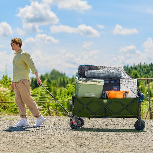 Image of Timber Ridge 51.2 inch Extended Collapsible Wagon, 400L, Green | Heavy-Duty Utility Cart, All-Terrain Wheels, Brakes & Cargo Net, For Camping, Sports & Shopping
