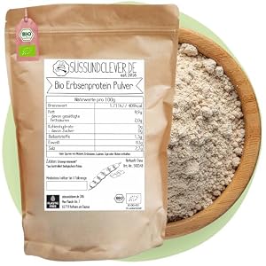 süssundclever.de® Bio Erbsenprotein Pulver | 82% veganes Protein | 1,0 kg | Ohne Zuckerzusatz oder Aromen | Erbsenproteinpulver Isolat | in ökologisch-nachhaltiger Verpackung