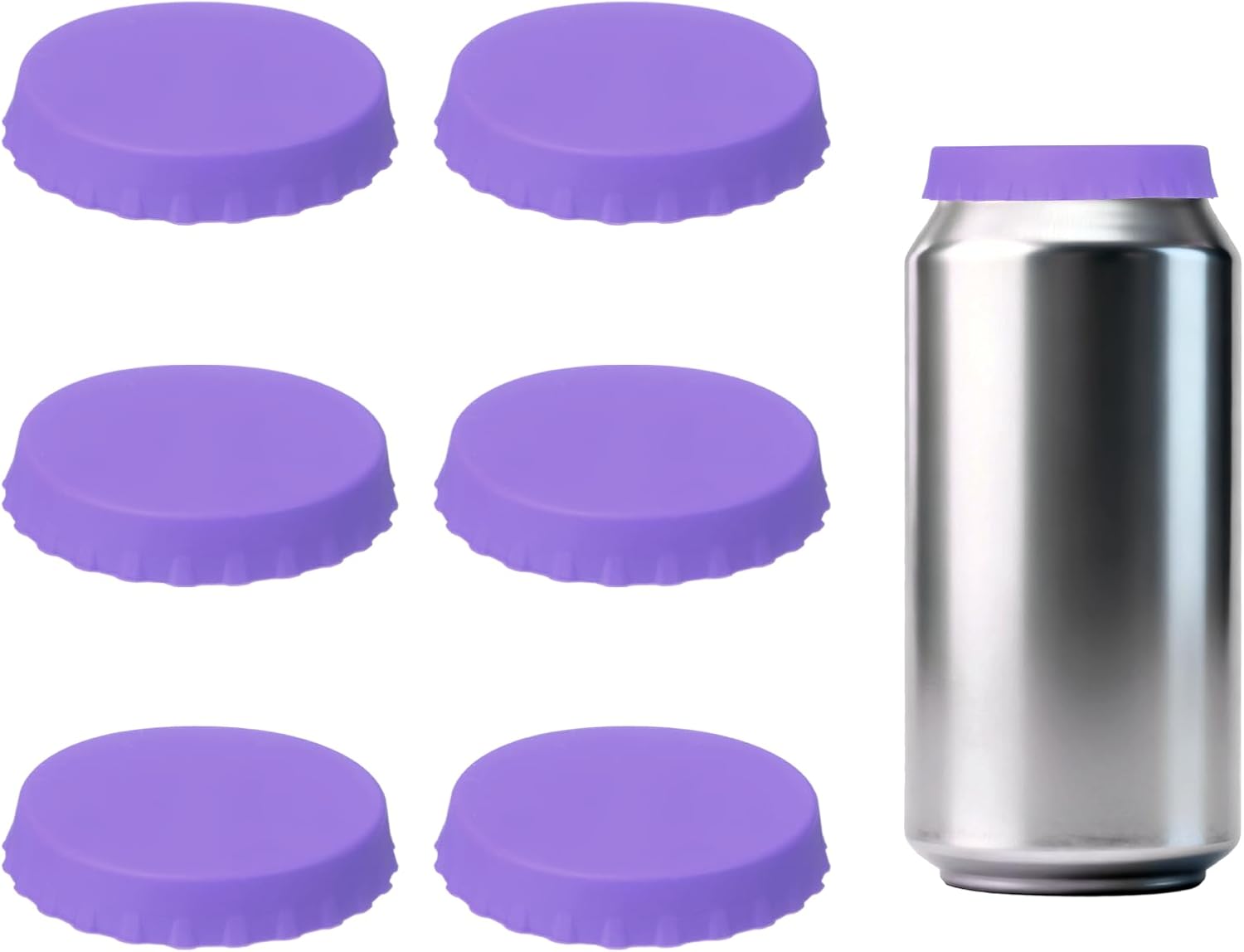 PATIKIL Silicone Soda Can Lids, 6 Pack 0.6" Height Reusable Soda Can Cover Stopper Protector Covers for Beer Drink Juice Beverage, Fits Standard Cans, Purple