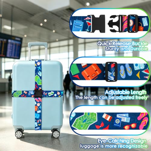 Image of Gutsdoor 2 Pack Luggage Straps for Suitcases, Adjustable Travel Belt, Suitcase Straps with Dual Lock, Quick Release, Over Handle, Luggage Connector Straps & Bright Luggage Belt. (Vacation Mode)